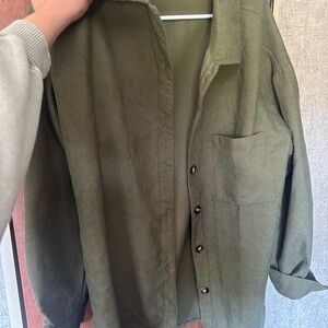 Olive Green Corduroy Button-Up Shirt Jacket